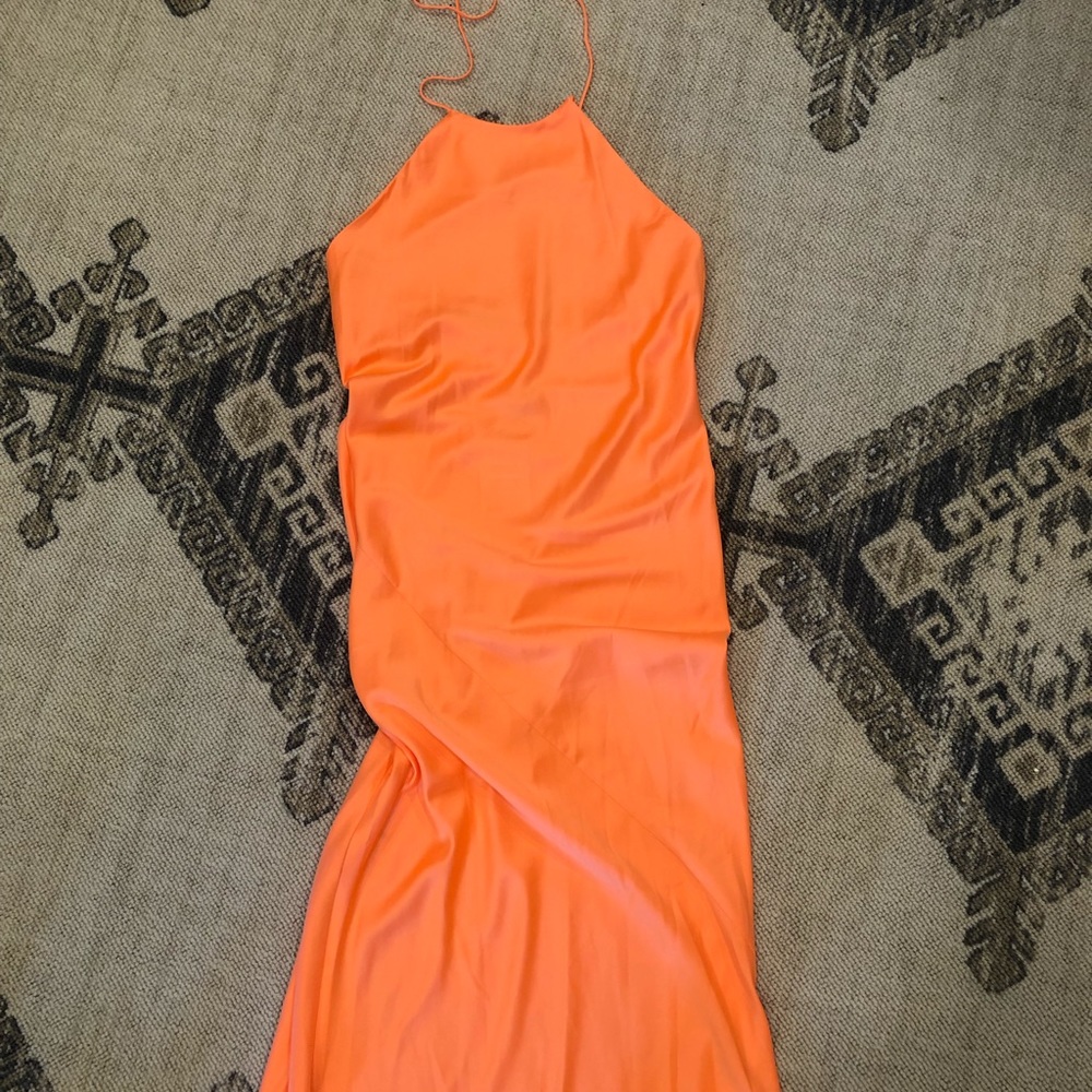 NWT ASOS neon Orange long halter dress